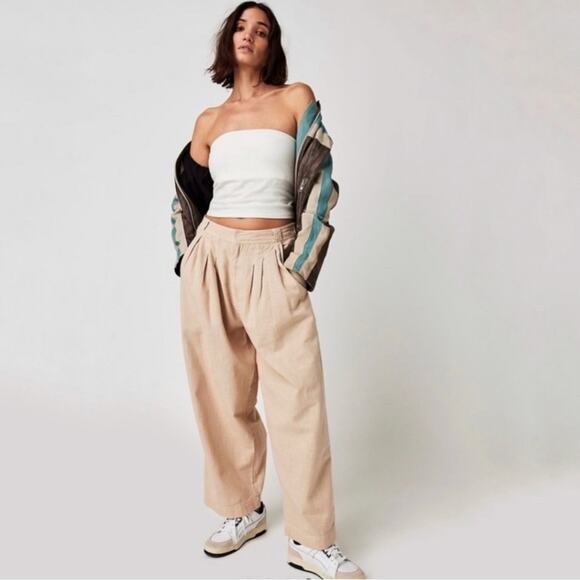 Free People Cream Wide Leg Trousers Sz 6 - Picture 1 of 13